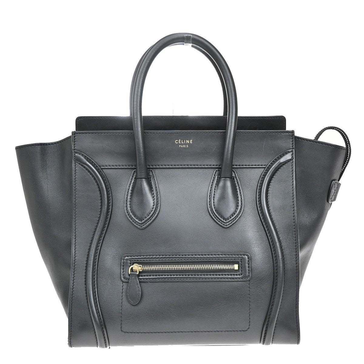 CELINE Logo Luggage Phantom Large Hand Tote Bag Leather Black Italy 667RF549