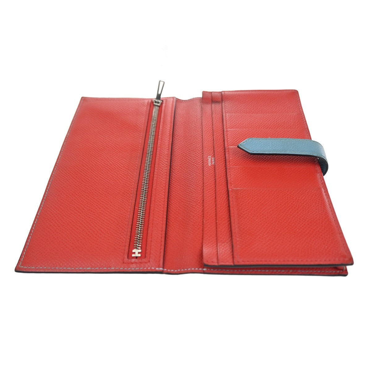 HERMES Bearn Bicolor Long Bifold Wallet Epson Leather Blue Red GHW 32KC756