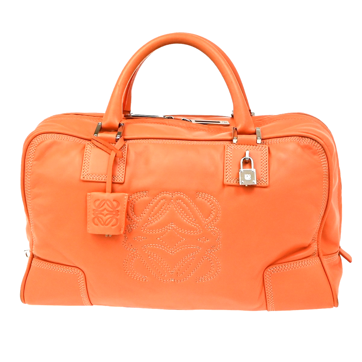 LOEWE Logo AMAZONA 36 Anagram Hand Bag Nappa Leather Orange SHW Spain 14RL980