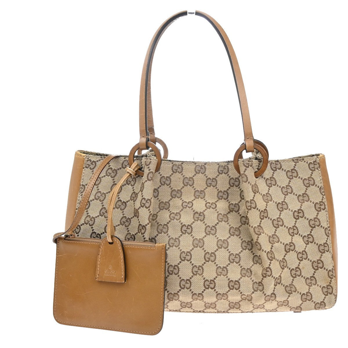 GUCCI Logo GG Monogram Canvas Leather Tote Bag Brown Italy 61CA074