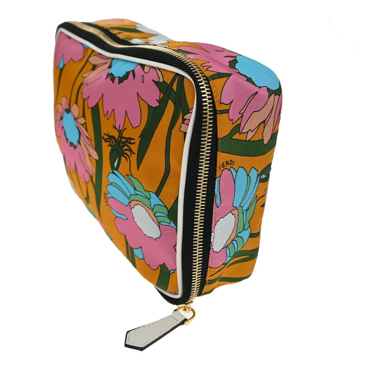 FENDI Zucca Zip-around Clutch Pouch Bag Flower Canvas Leather Orange GHW 36TA313