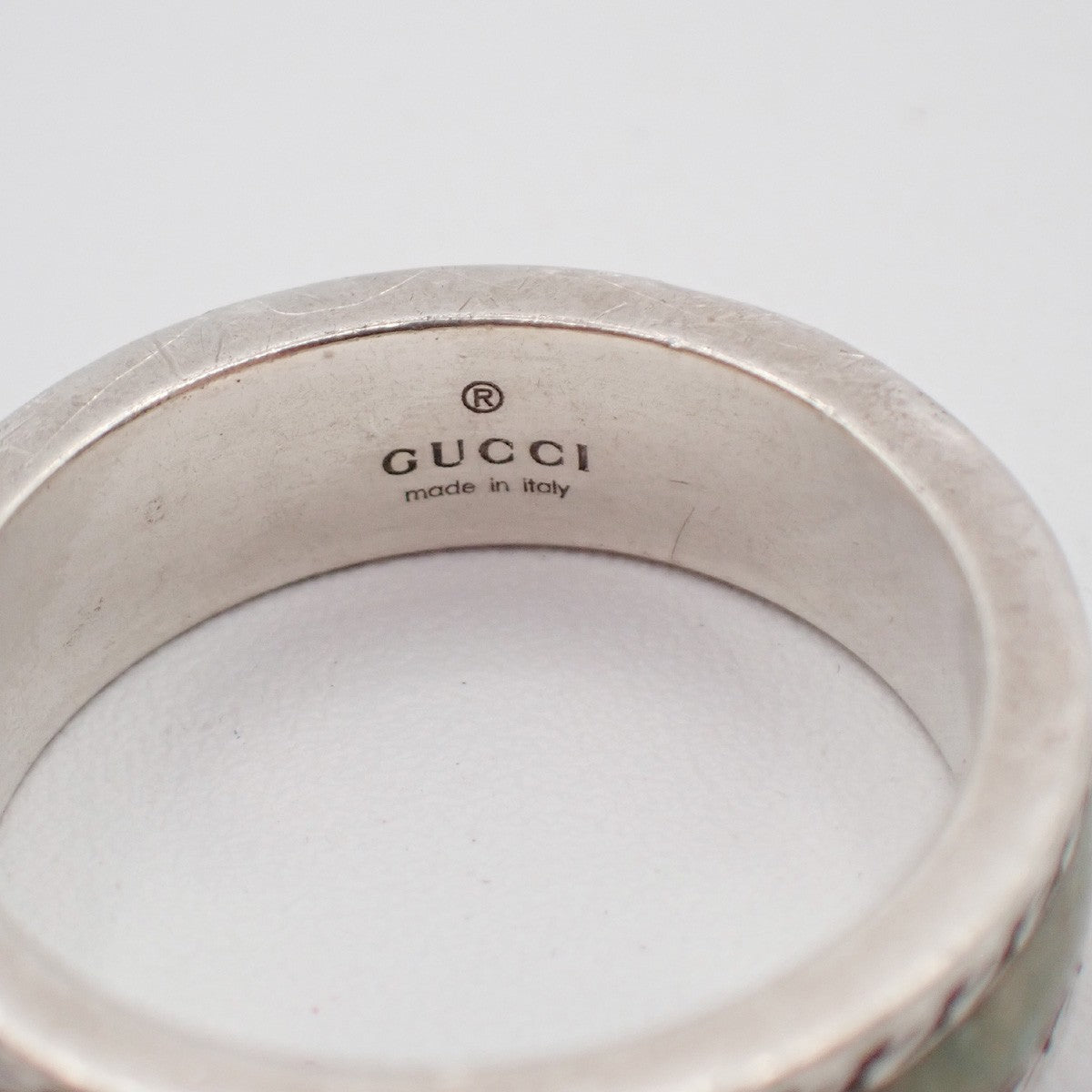 GUCCI Interlocking G Ring Size JP 17 US 8.5 Ag 925 Green Silver Italy 63KP565