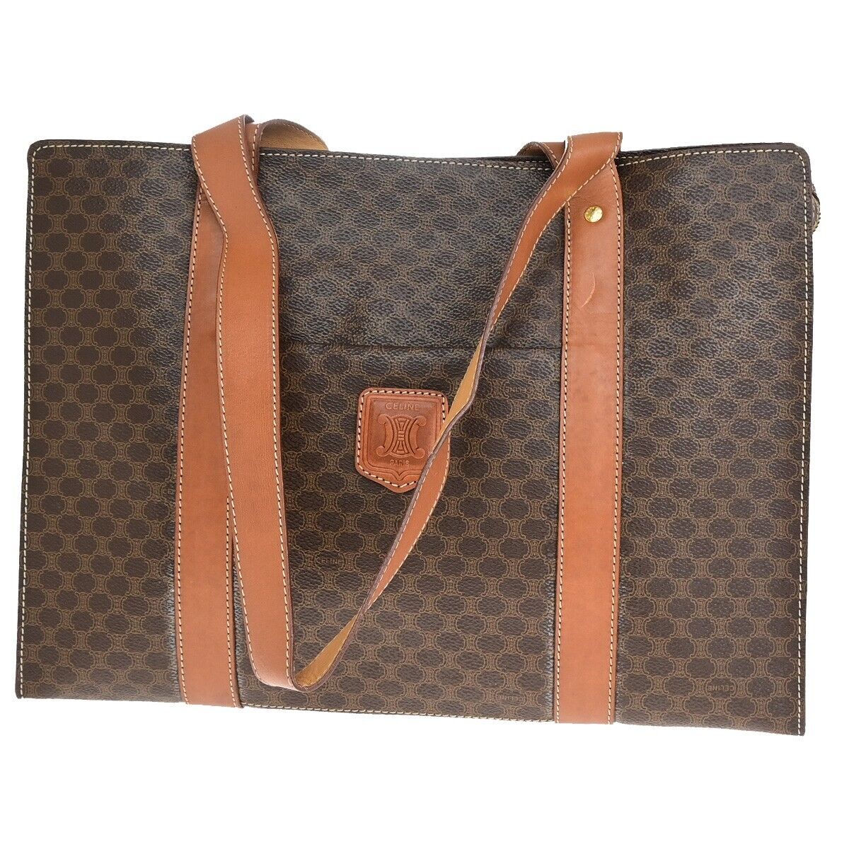 CELINE Logo Macadam Pattern Shoulder Tote Bag PVC Leather Brown Italy 65SH798