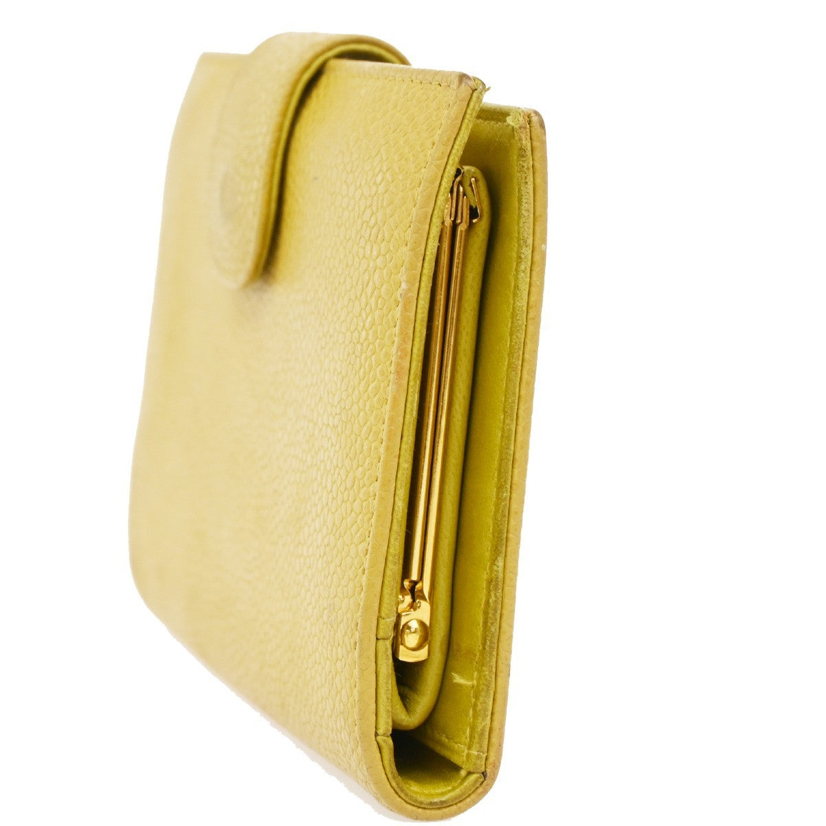 CHANEL CC Bifold Compact Wallet Grained Calfskin Leather Yellow Vintage 66KB511