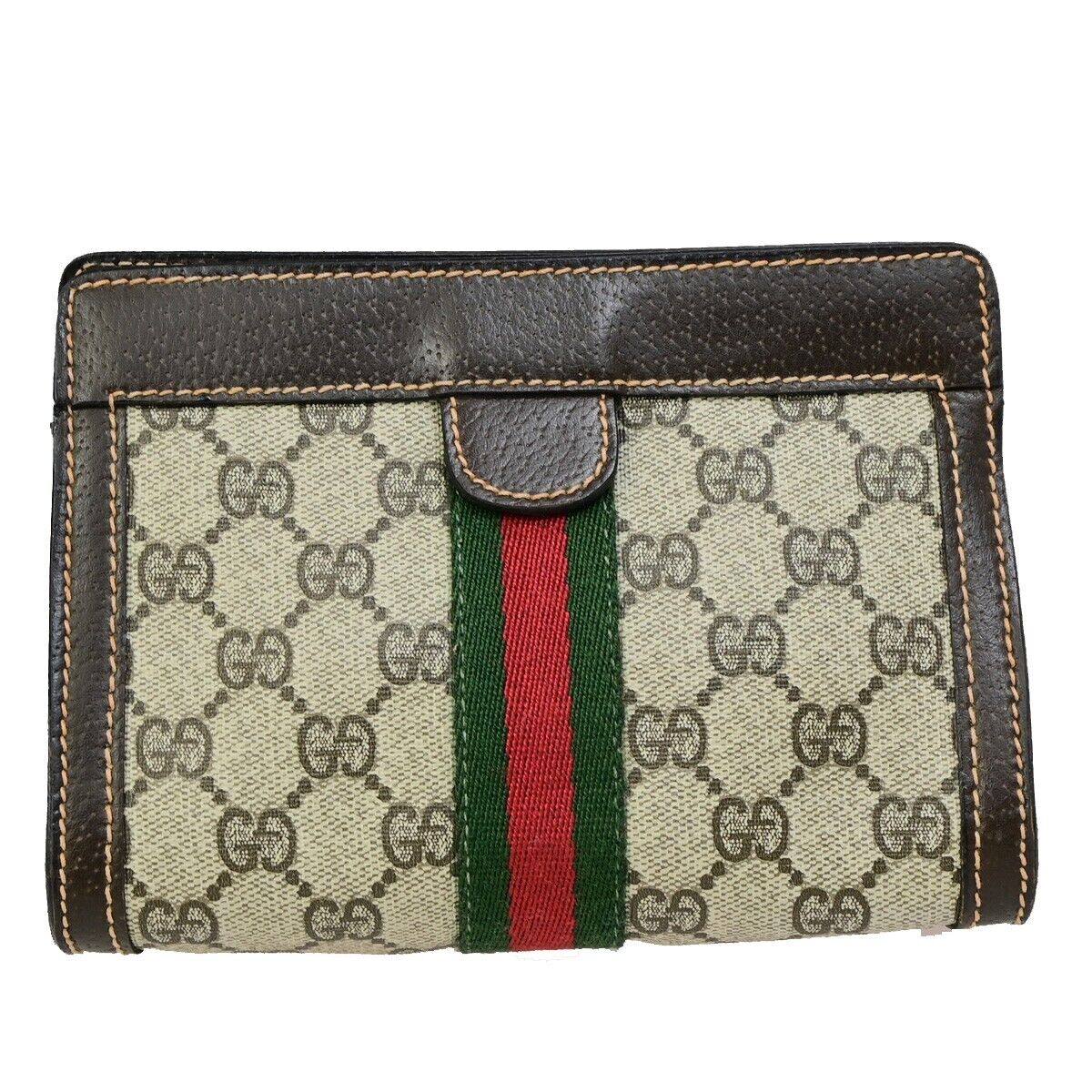 GUCCI Logo GG Mini Pattern Sherry Pouch Bag PVC Leather Brown Italy 67KA491