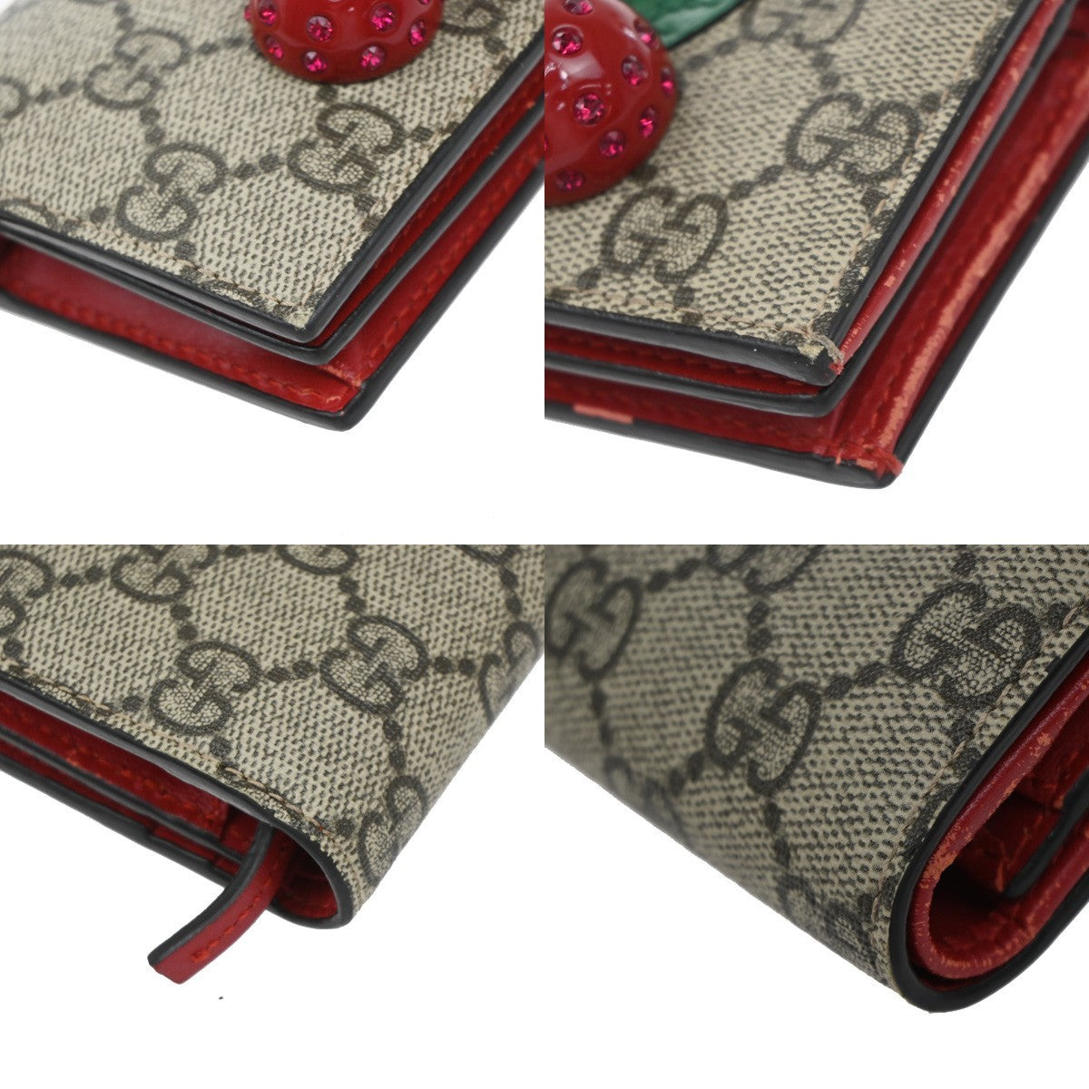 GUCCI Logo Cherry GG Pattern Compact Wallet Supreme Leather Brown 65EF797