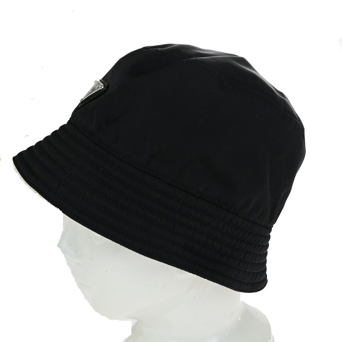 PRADA Logo Tessuto Bucket Hat Side M 100% Nylon Black Italy 80RK564