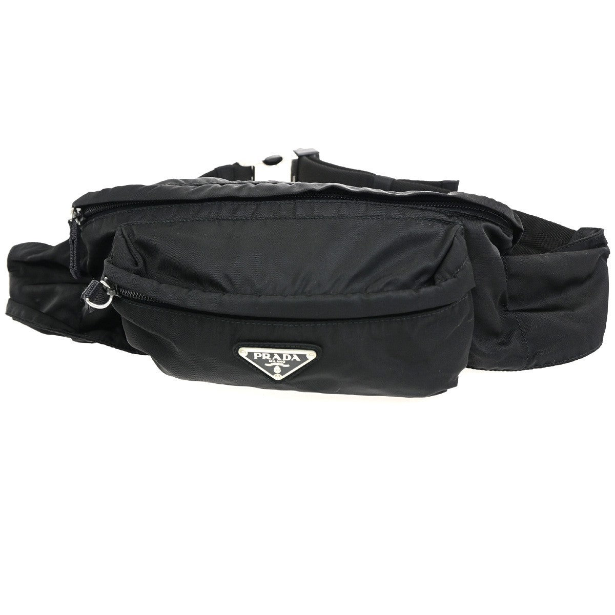 PRADA MILANO Logo Tessuto Bum Bag Nylon Canvas Black SHW Italy 82CB051