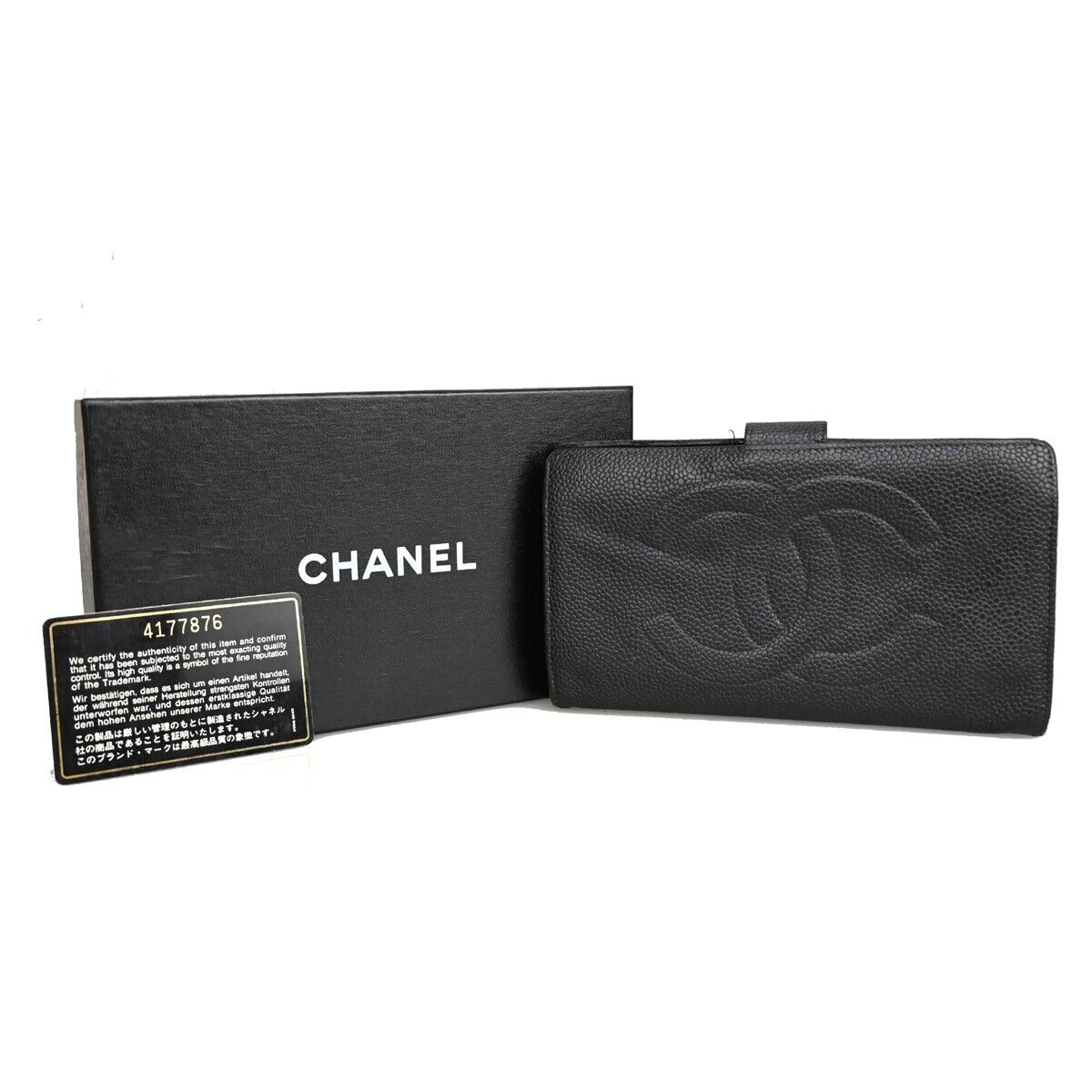 CHANEL CC Logo Long Bifold Wallet Purse Caviar Skin Leather Black GHW 04FA424