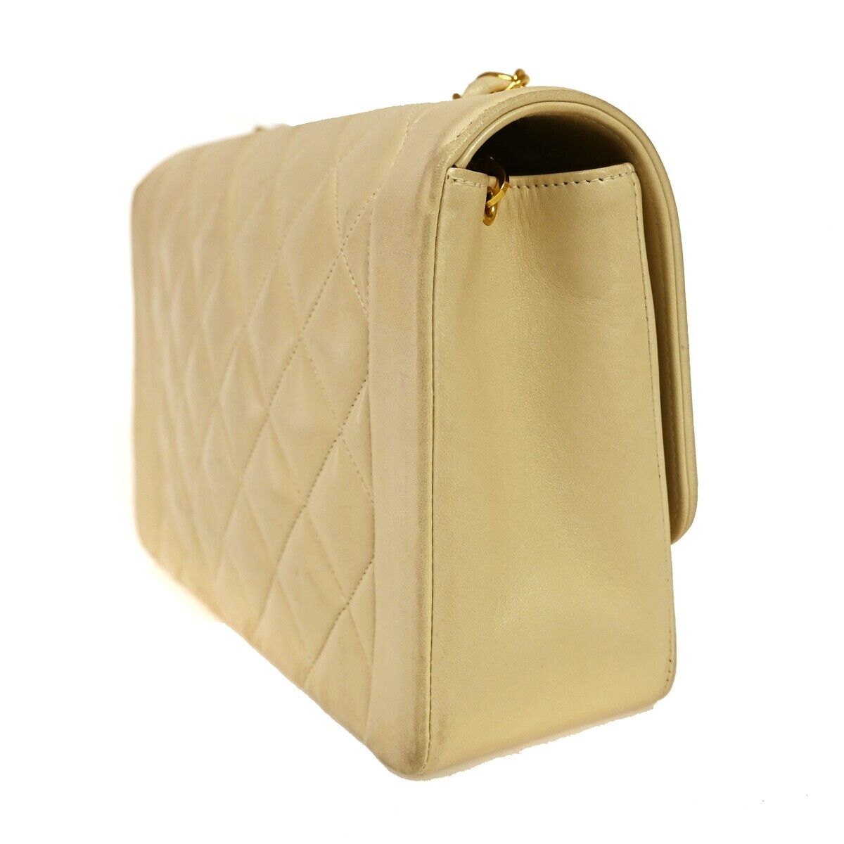CHANEL CC Logo Diana Matelasse 25 Chain Shoulder Bag Leather Beige GHW 898RH912