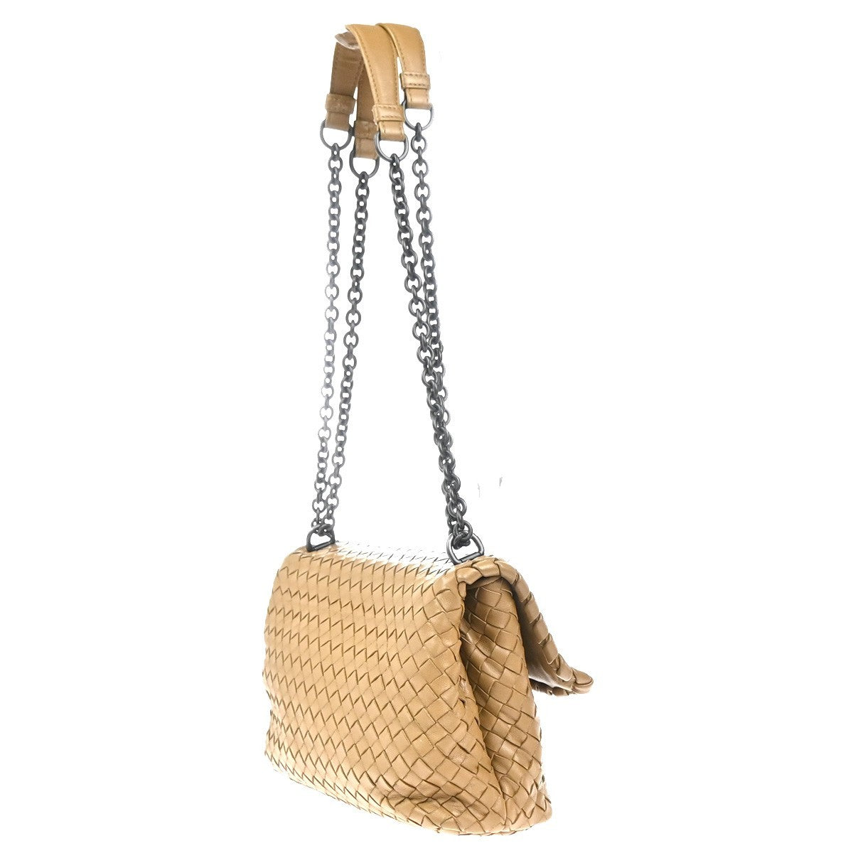 BOTTEGA VENETA Logo Intrecciato Chain Shoulder Bag Leather Beige Italy 26RL853