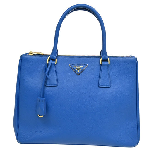 PRADA MILANO Logo Double Zip Tote Bag Saffiano Leather Blue GHW Italy 12CA241