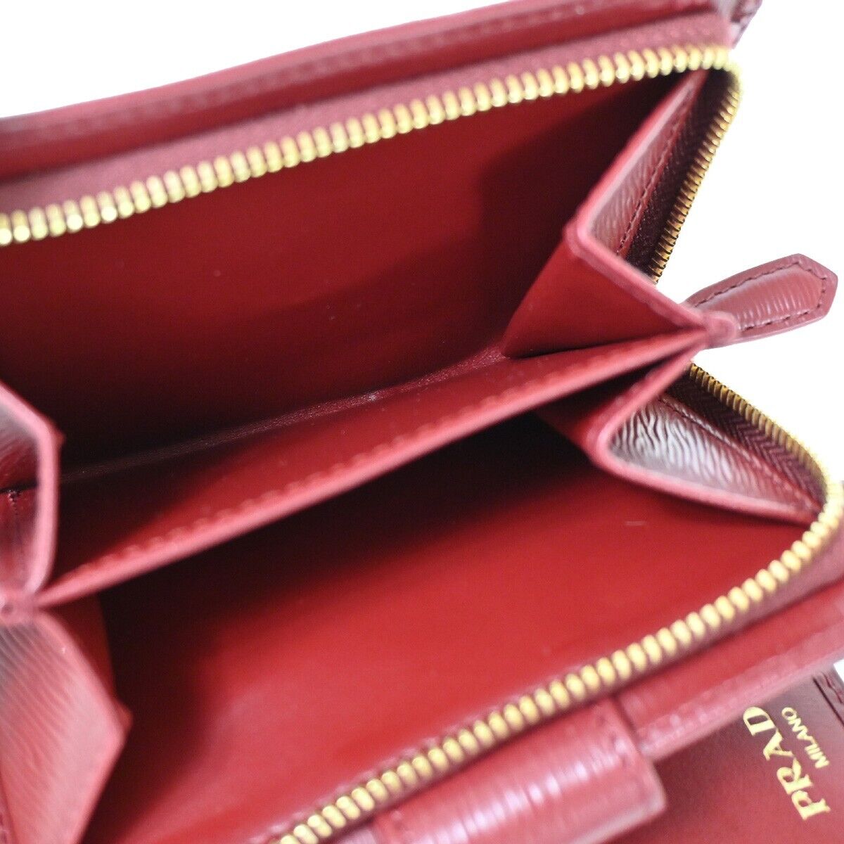 PRADA MILANO Logo Bifold Wallet Purse Vitello Move Leather Rubino Gold 76RH888