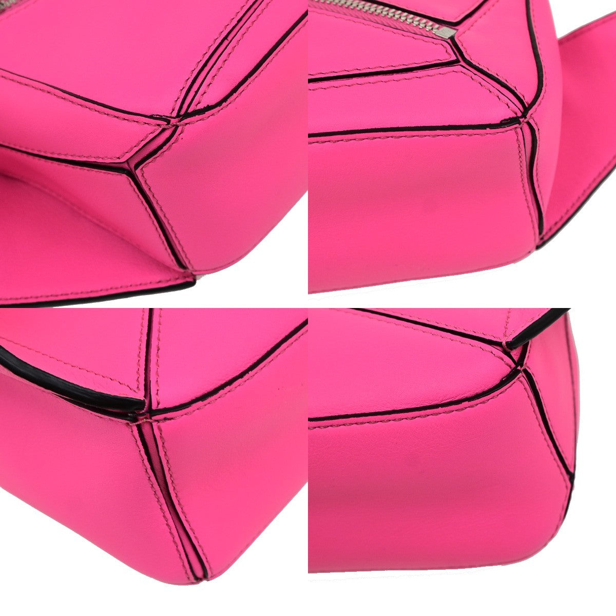 LOEWE Logo Puzzle Mini Body Shoulder Bag Leather Neon Pink SHW Spain 684RQ079