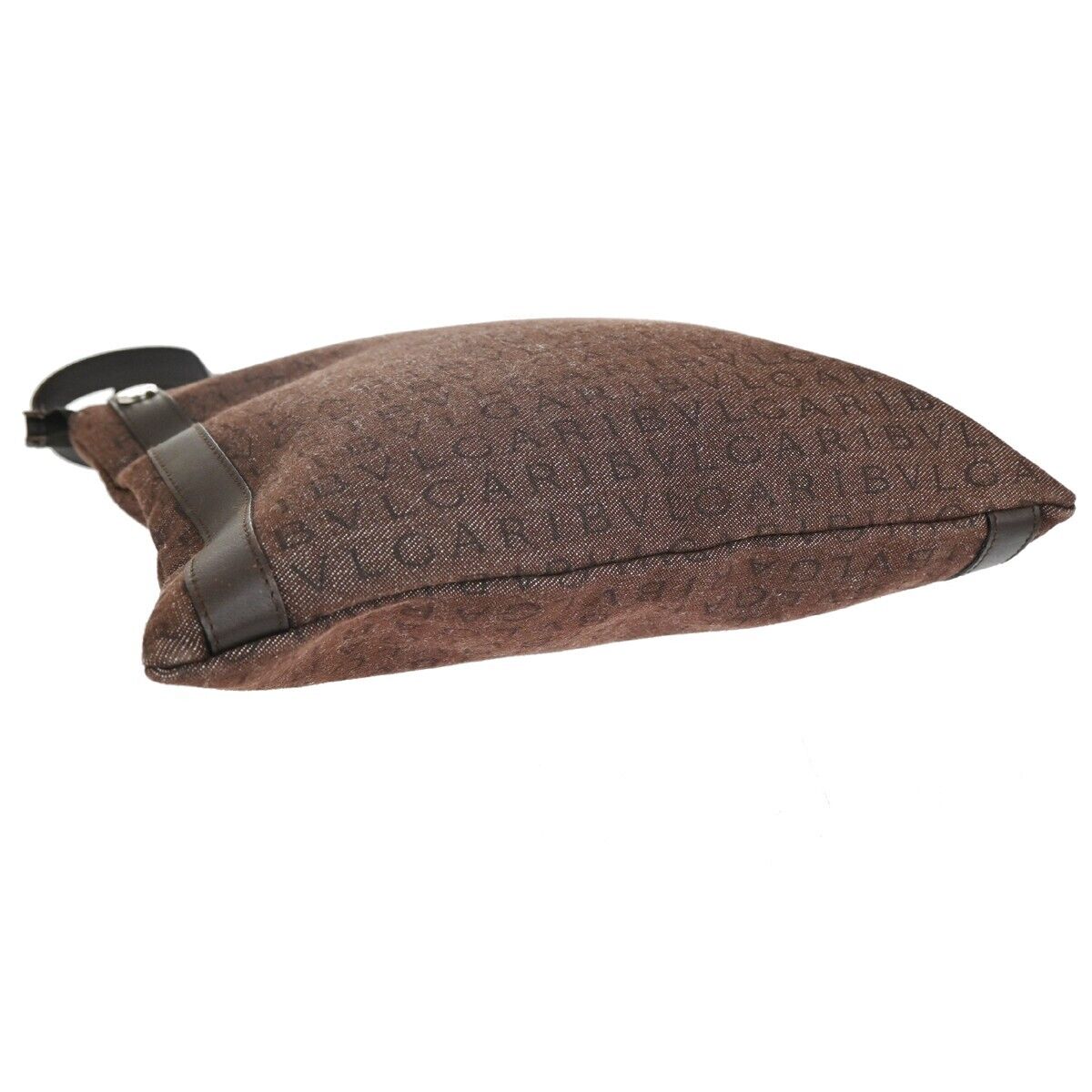 BVLGARI Logo MANIA Crossbody Shoulder Bag Canvas Leather Brown Silver 68DA075