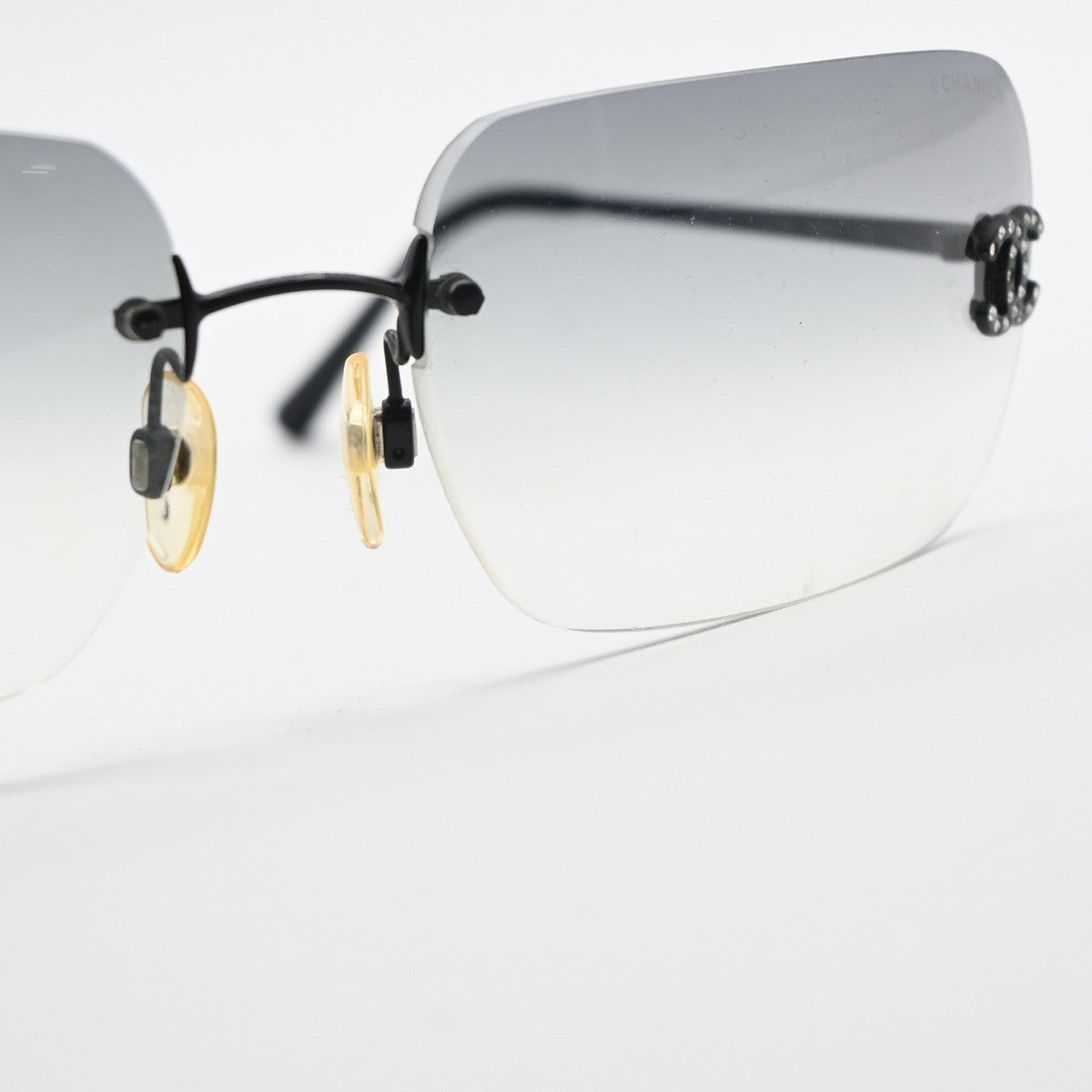 CHANEL CC Logo Rhine Stone Sunglasses Eye Were 4017-D Plastic Metal BK 67RL857