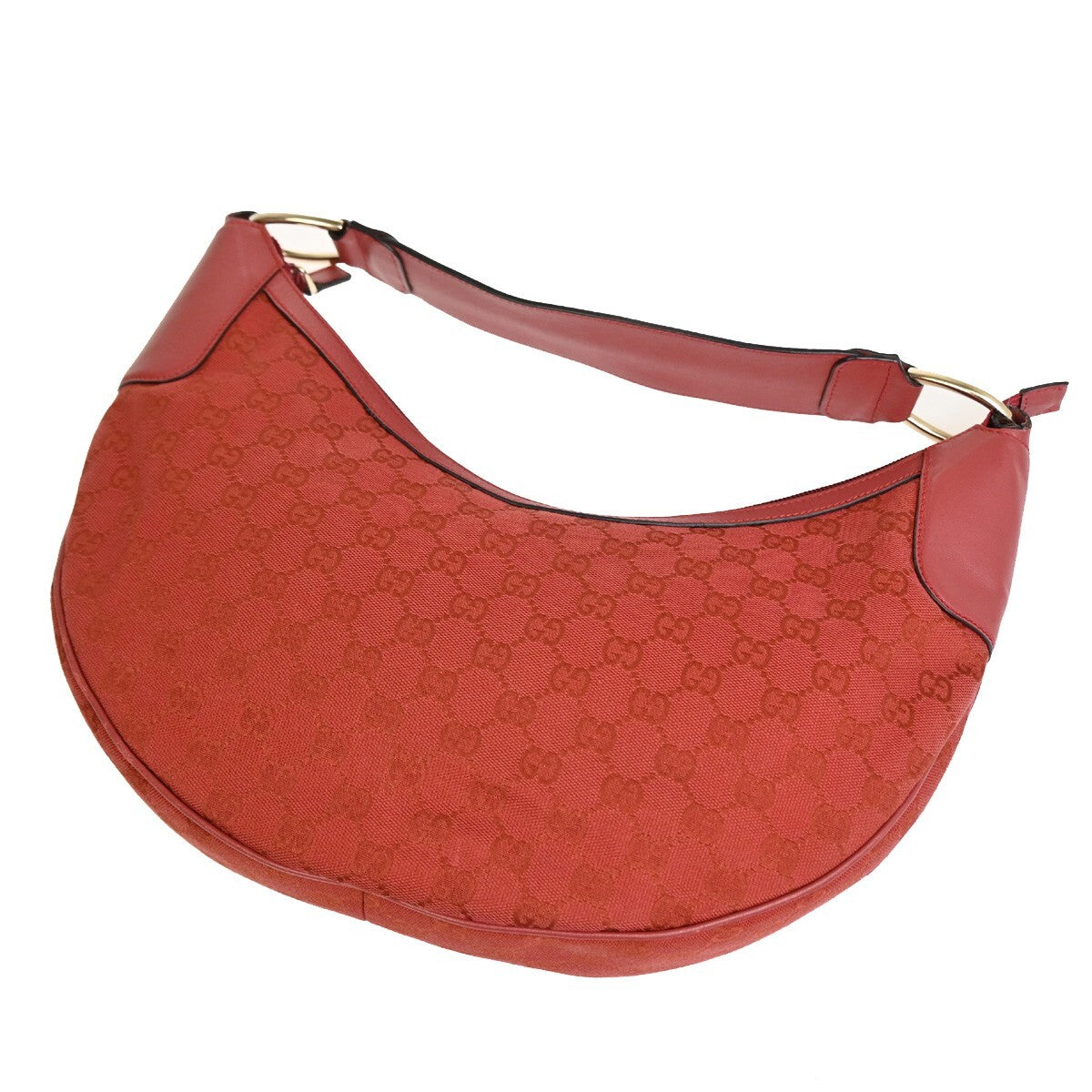 GUCCI Logo GG Pattern Shoulder Hobo Bag Canvas Leather Red Italy 88FB572