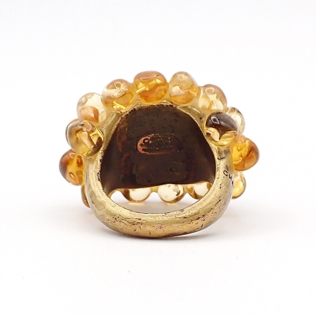 CHANEL Logo Gripoix Ring 00A Brown Gold-Plated France Accessory 38RJ930