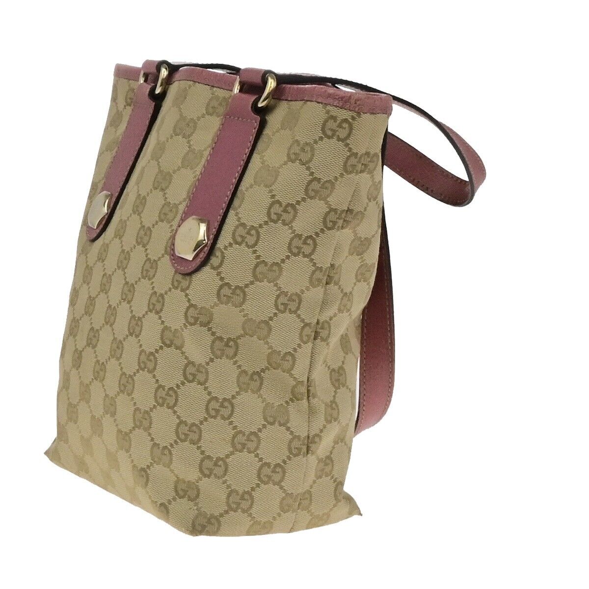 GUCCI Logo GG Pattern Shoulder Hand Bag Canvas Leather Brown Pink GHW 65EE117