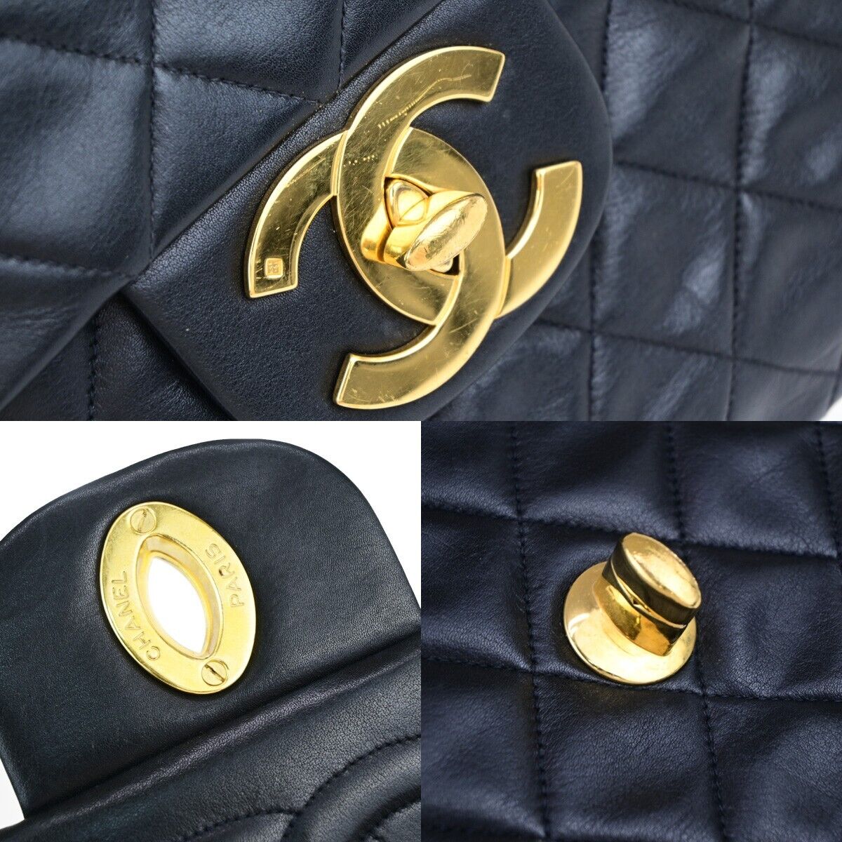 CHANEL Maxi Jumbo Matelasse 34 Chain Shoulder Bag Leather Black Vintage 342RK691