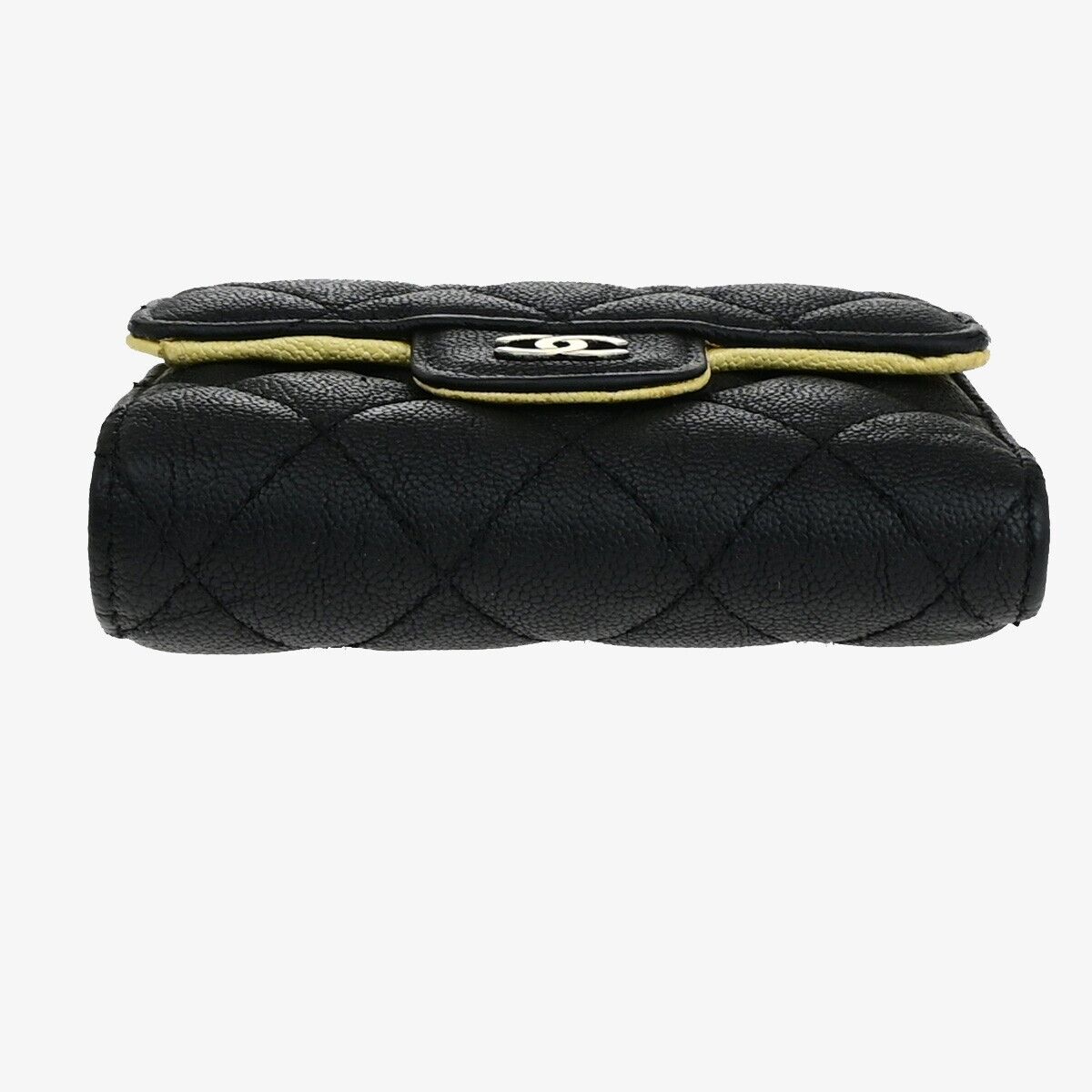 CHANEL CC Logo Matelasse Trifold Compact Wallet Leather Black Yellow 82RK415