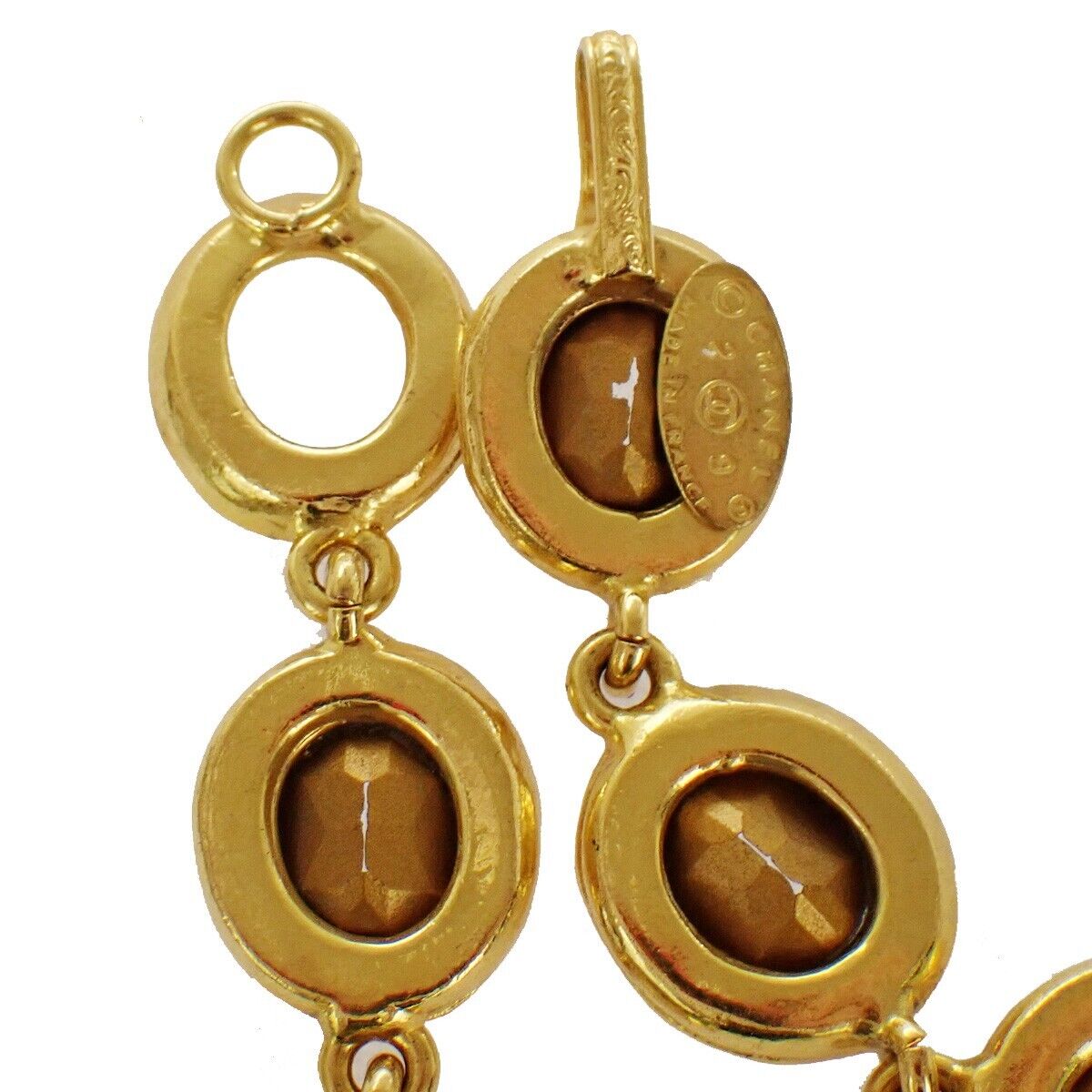 CHANEL Logo Rhinestone Chain Belt 29 Gold France Accessory 96YD199