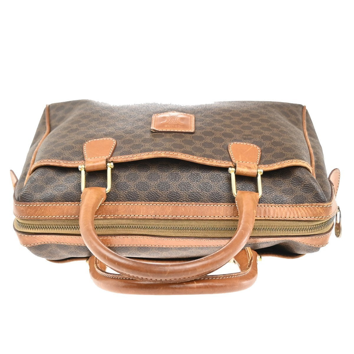 CELINE Logo Macadam Pattern Shoulder Hand Bag PVC Leather Brown Italy 61MA405