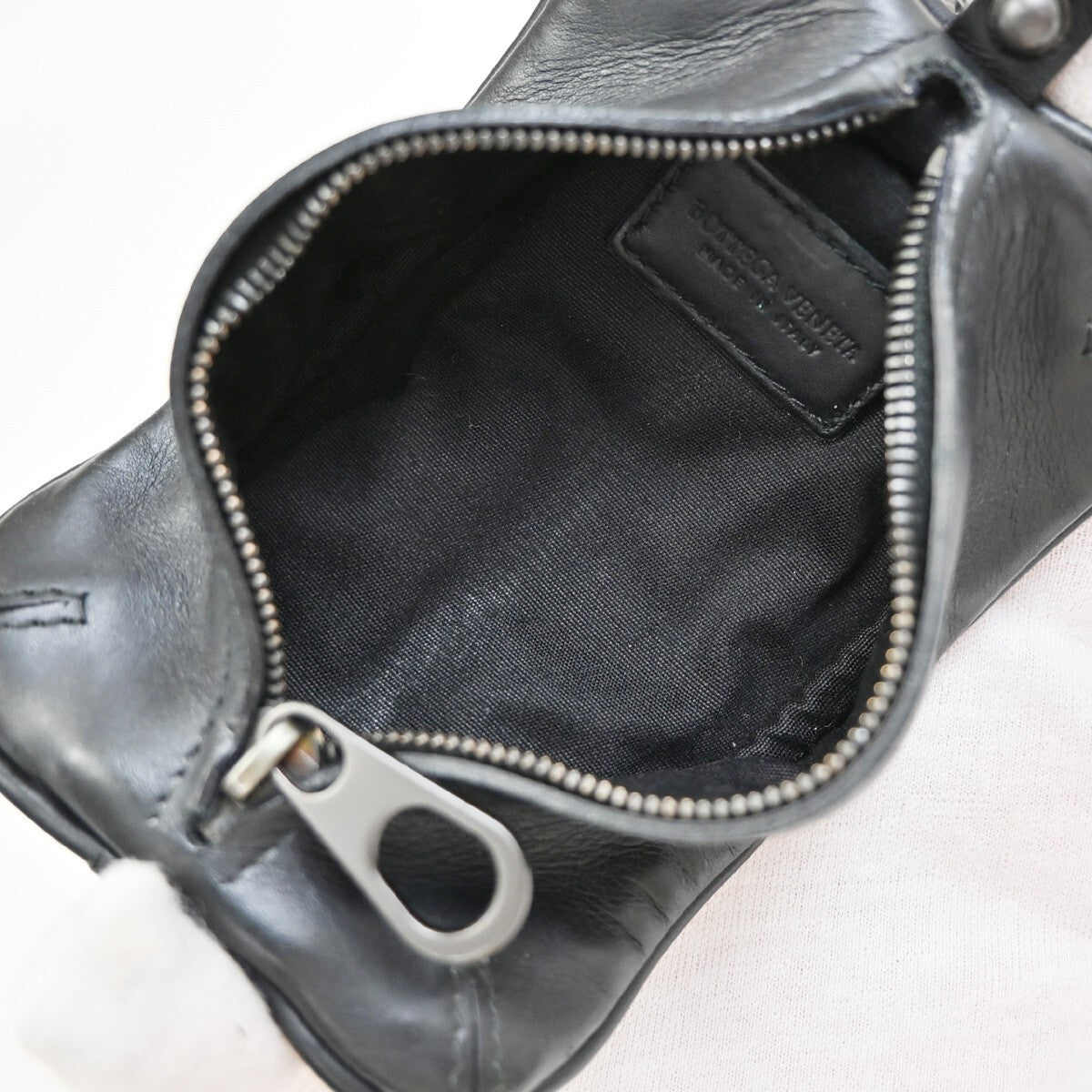 BOTTEGA VENETA Intrecciato Chain Coin Case Wallet Leather Black Italy 65EE897