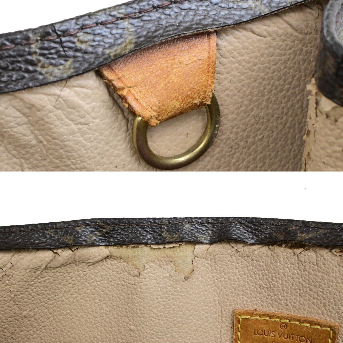 LOUIS VUITTON Logo Sac Plat Hand Tote Bag Monogram Leather Brown M51140 65ED899