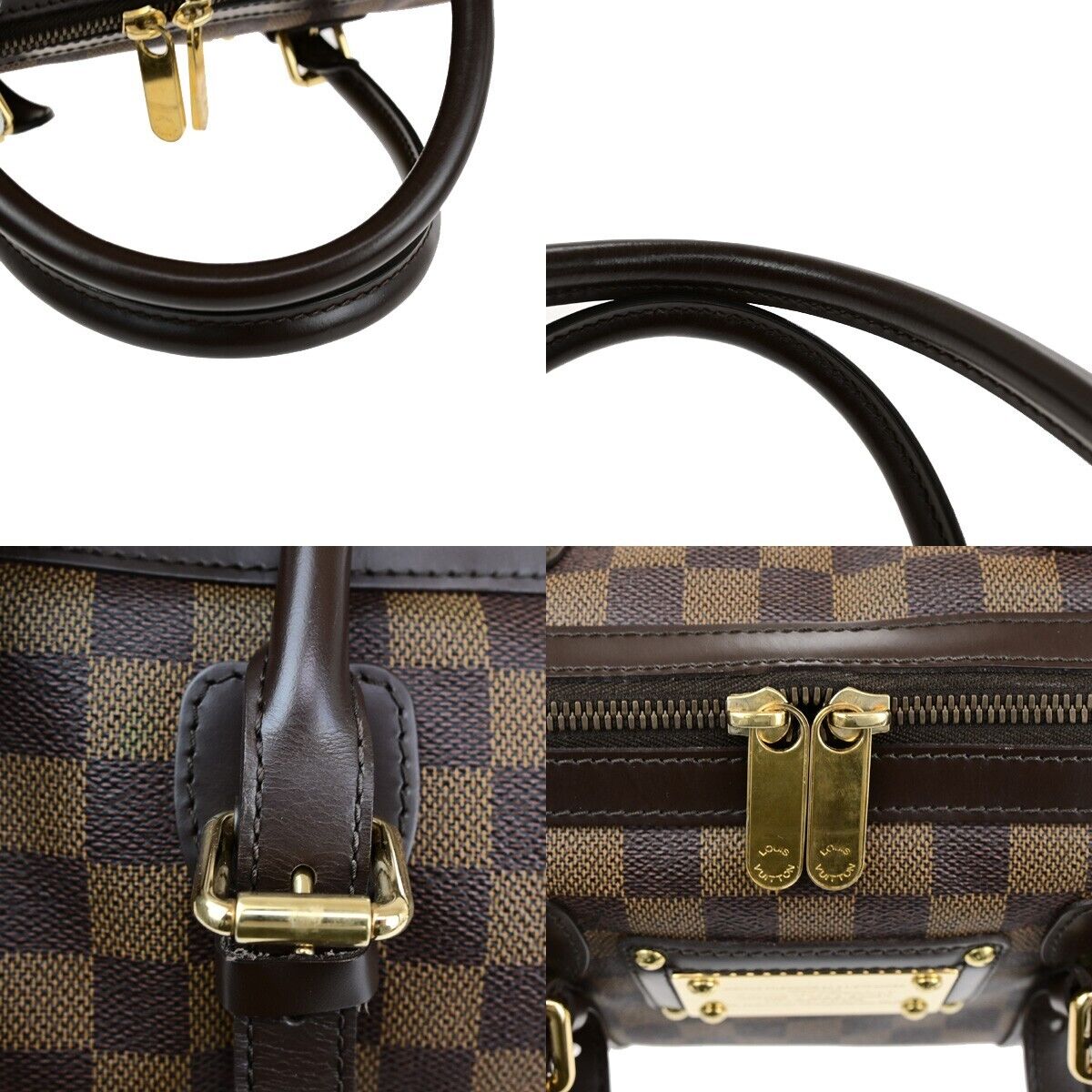 LOUIS VUITTON Logo Berkeley Hand Bag Damier Ebene Leather Brown N52000 50ED095