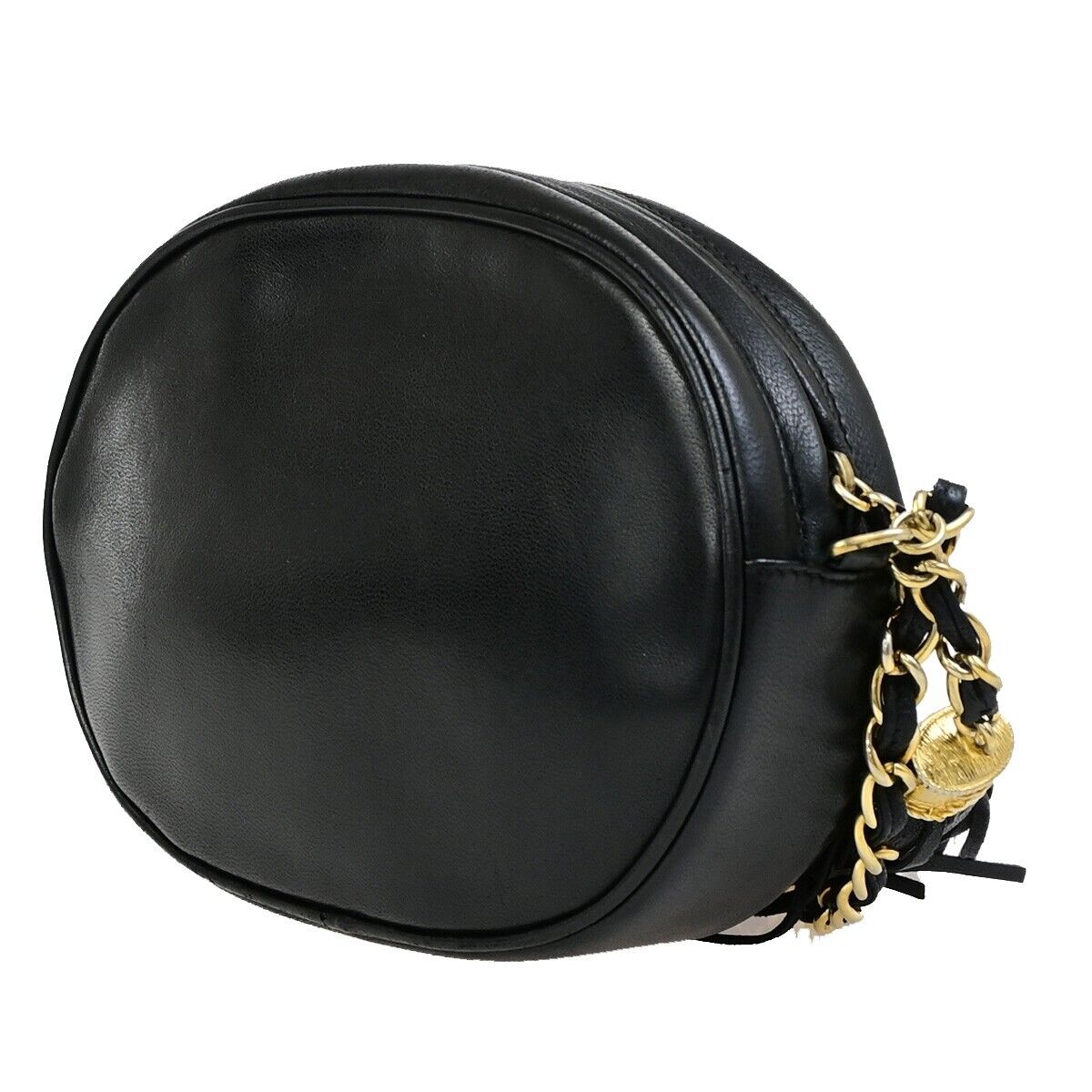CHANEL CC Logo Tassel Chain Mini Shoulder Bag Leather Black GHW Vintage 395RK720