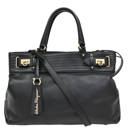 SALVATORE FERRAGAMO Gancini 2Way Shoulder Bag Leather Black GHW Italy 81RL585
