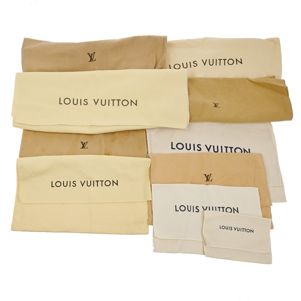 LOUIS VUITTON Logo 10 Set Dust Bag Drawstring Canvas Cotton Beige Brown 01KB912