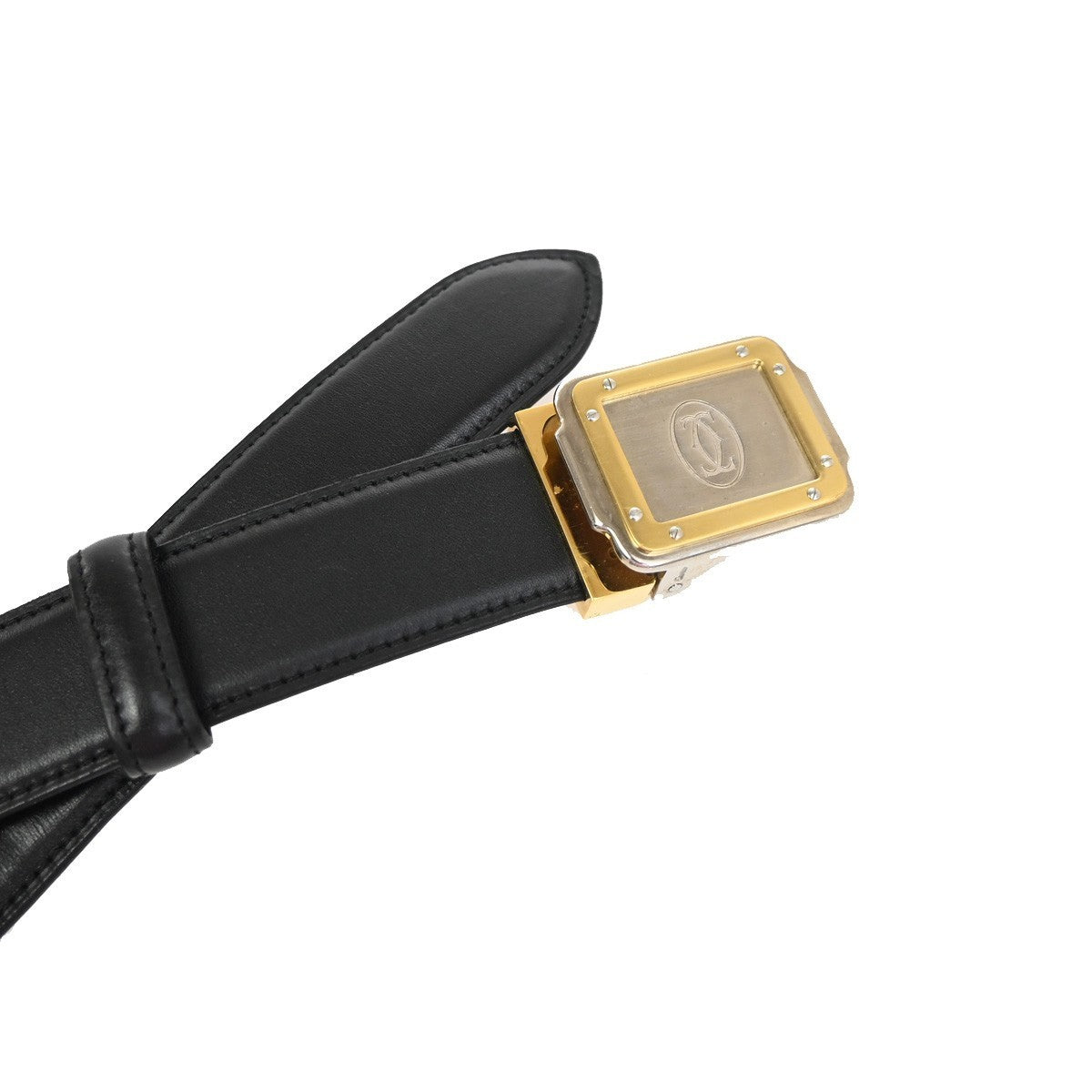 MUST DE CARTIER Logo Santos Waist Belt Leather Black GHW SHW France 66YH979