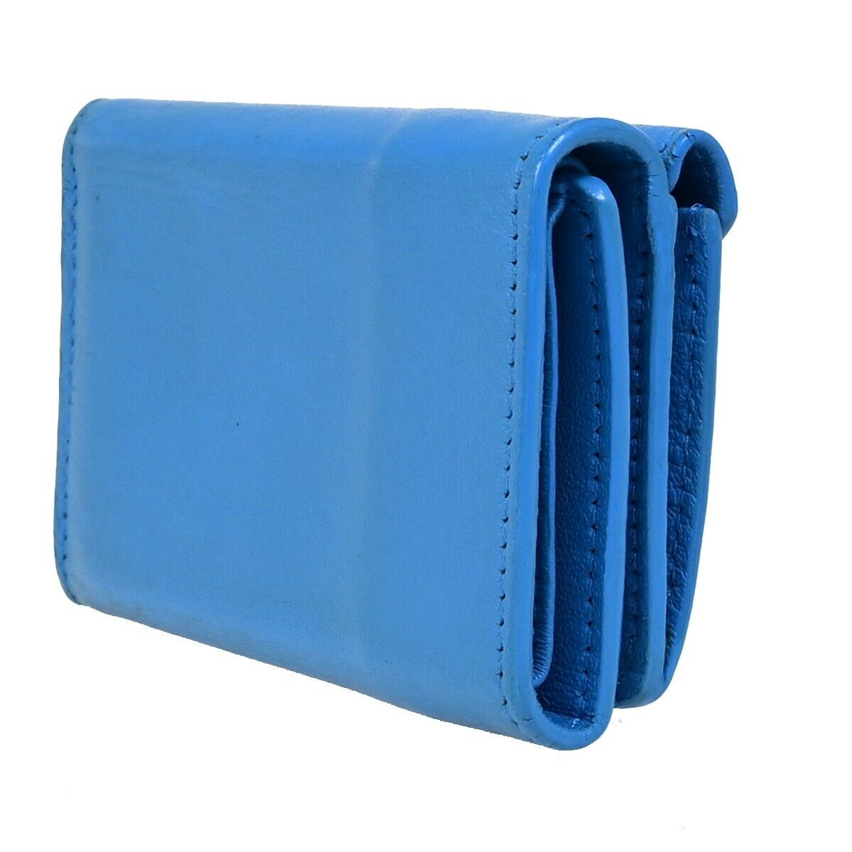 BALENCIAGA Logo Paper Mini Trifold Wallet Purse Leather Blue SHW Italy 68EB974