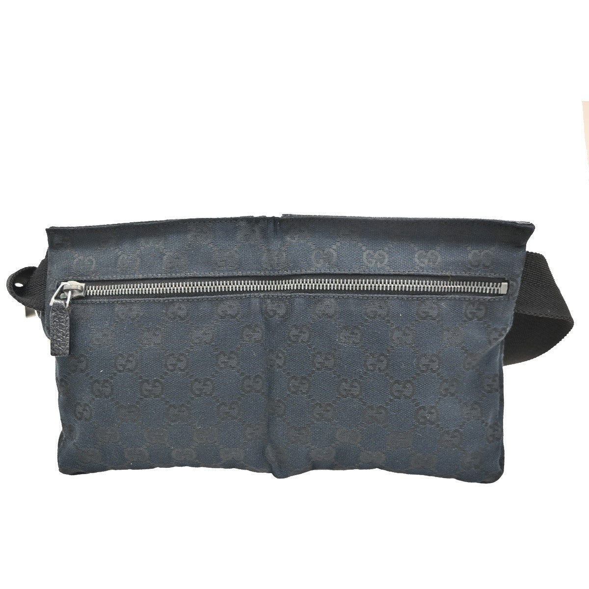 GUCCI Logo GG Pattern Mini Waist Belt Bag Canvas Leather Black SHW Italy 85ZA041