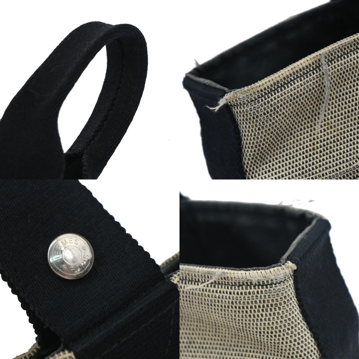 HERMES Logo Saxo PM Hand Bag Canvas Black Ivory SHW France 67EG054