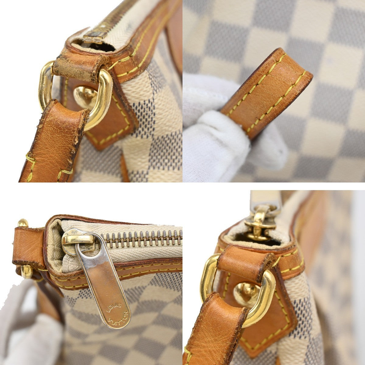 LOUIS VUITTON Siracusa PM Shoulder Bag Damier Azur Leather White N41113 70CA220