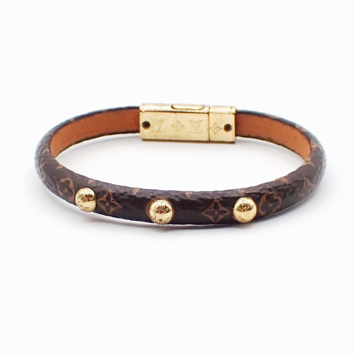 LOUIS VUITTON LV Logo Yummy Bracelet Monogram Leather Brown GHW M6435F 05EG106