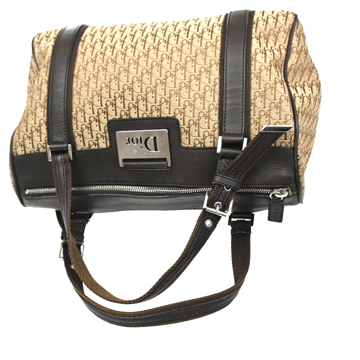 CHRISTIAN DIOR Logo Trotter Pattern Street Chic Bag Canvas Leather Beige 15CA370