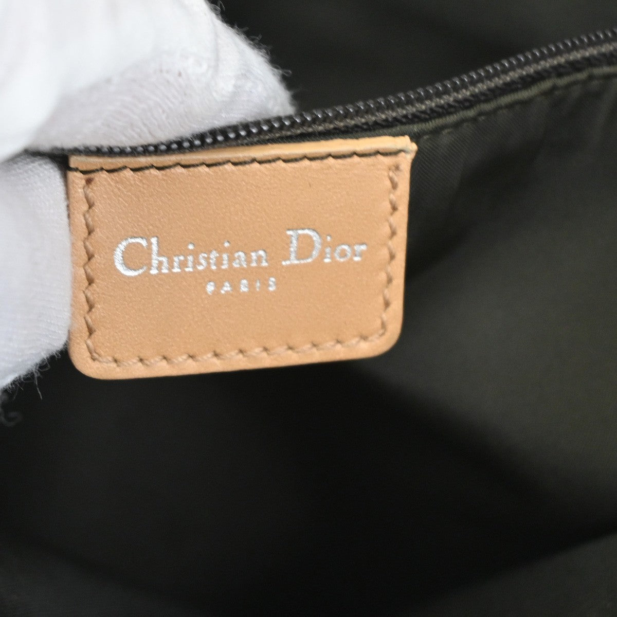 CHRISTIAN DIOR Logo Trotter Shoulder Bag Canvas Leather Beige Brown SHW 14TA622