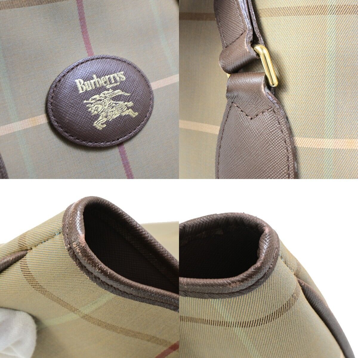 BURBERRYS Logo Shoulder Tote Bag Canvas Leather Brown Gold-plated 05FA991