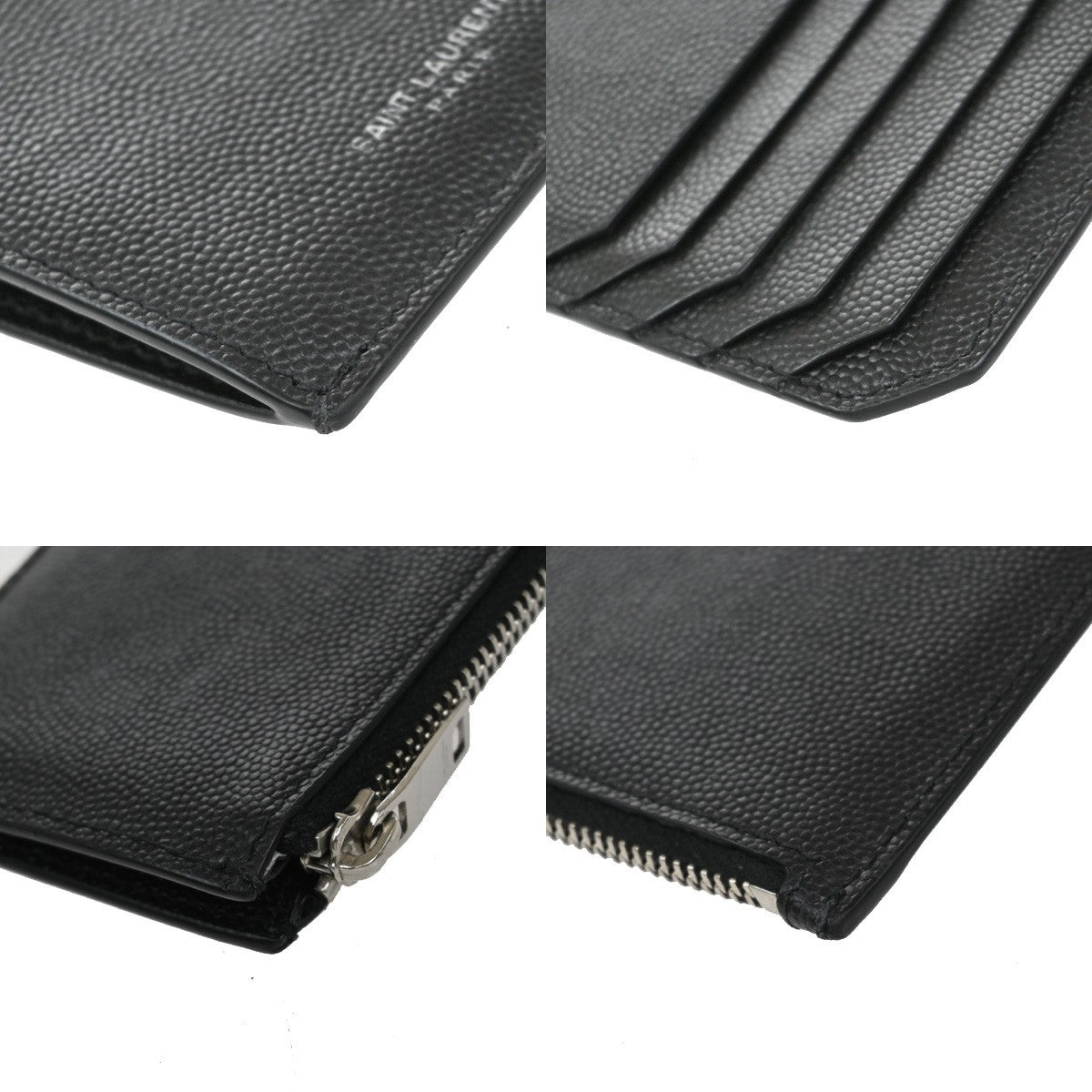 SAINT LAURENT Logo Compact Card Coin Case Wallet Leather Black Italy 60EF917