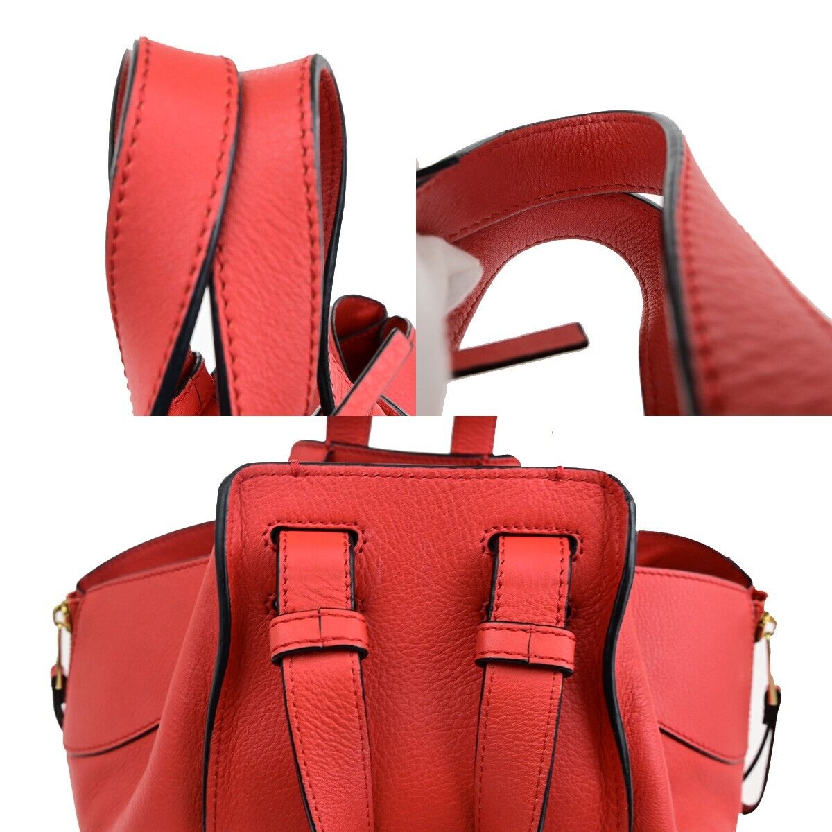 LOEWE Logo Hammock Small 2Way Shoulder Hand Bag Leather Red Gold 631RK103