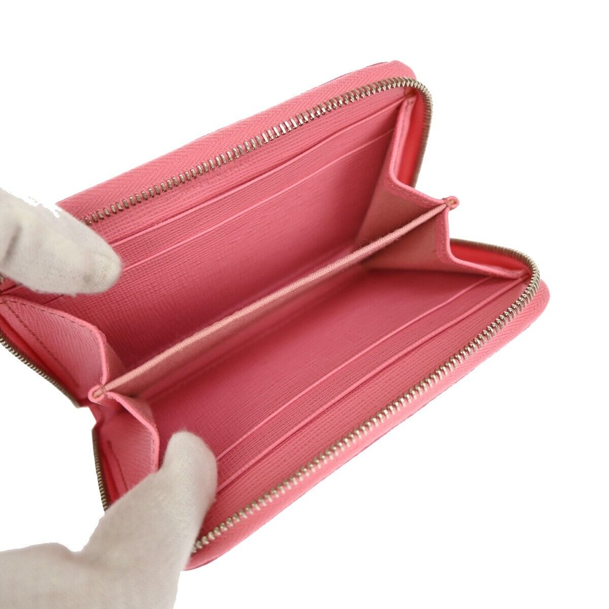 FENDI BAG BUGS Monster Zip Around Coin Wallet Leather Pink Silver Italy 64KA037