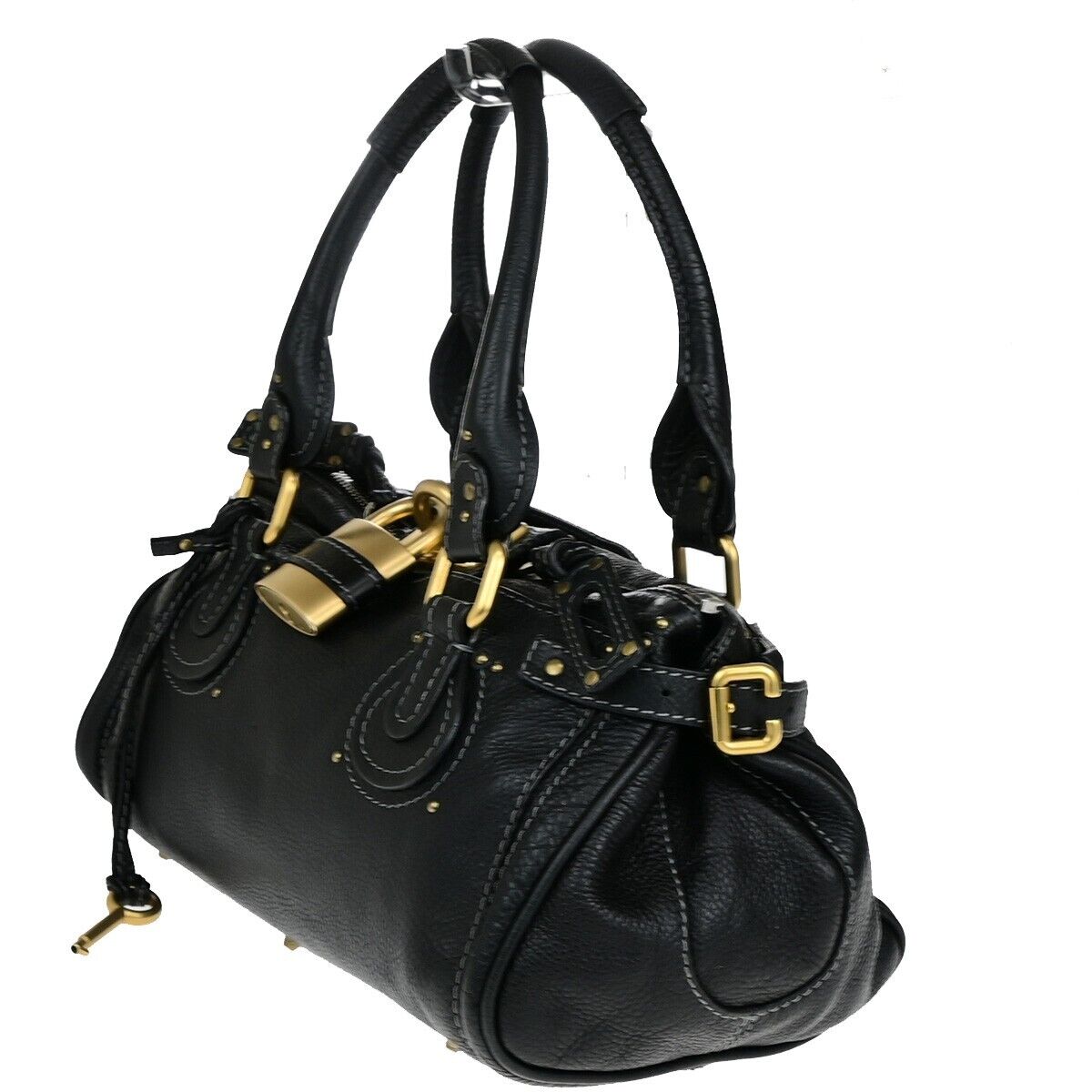CHLOE Logo Paddington Shoulder Hand Bag Leather Black GHW Italy 38RK781