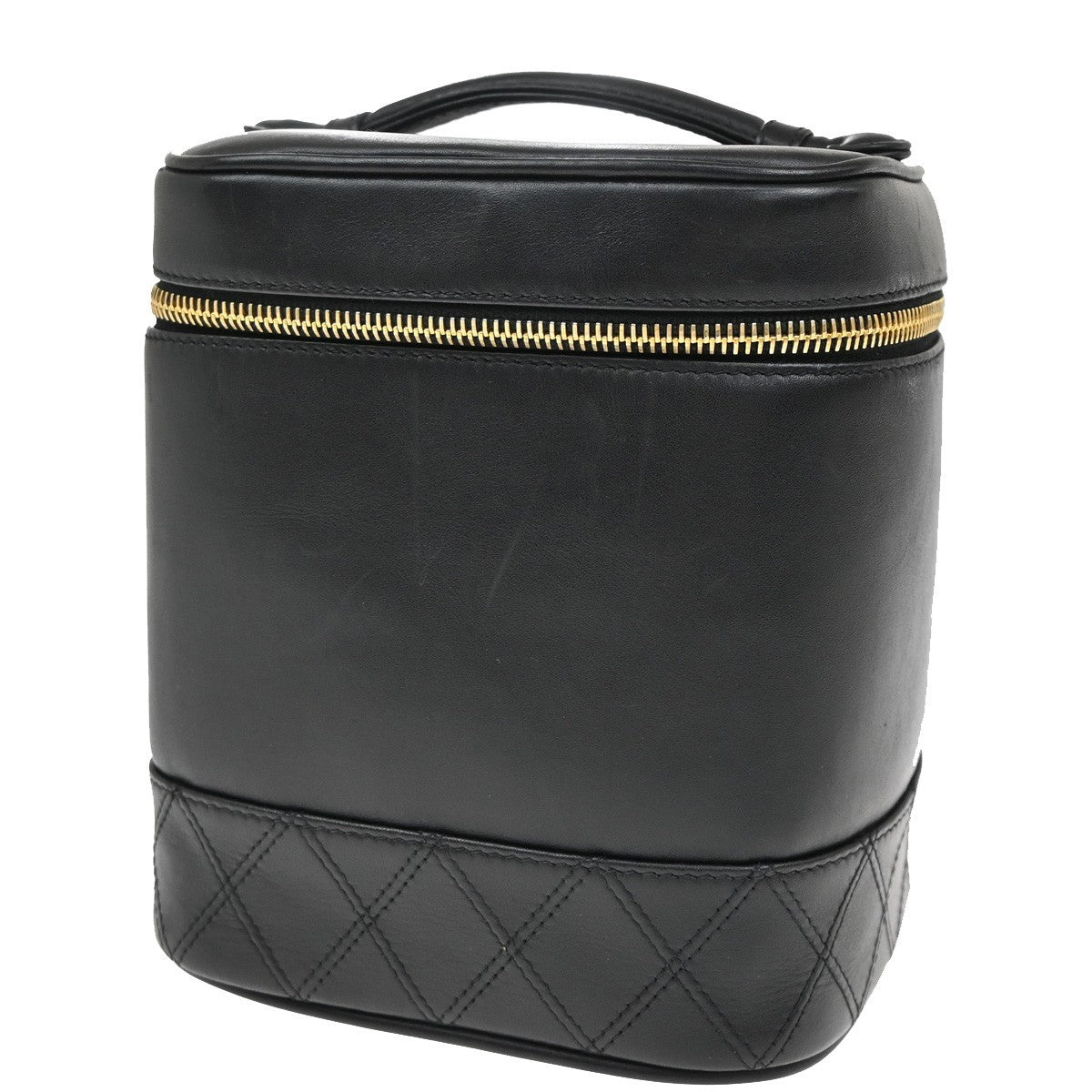 CHANEL CC Logo Bicolore Vanity Hand Bag Leather Black GHW Italy 76KB414