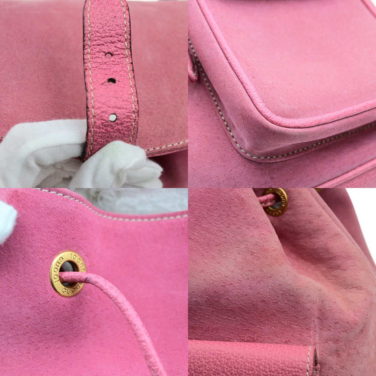 GUCCI Logo Bamboo Drawstring Backpack Bag Suede Leather Pink GHW Italy 35YH129
