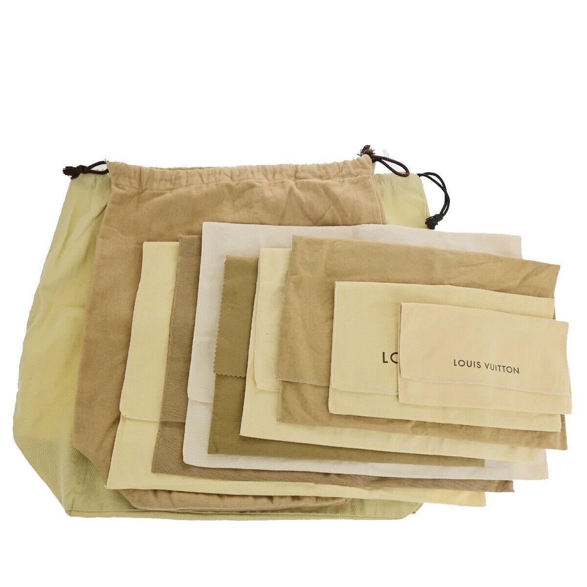 LOUIS VUITTON Logo 10 Set Dust Bag Drawstring Canvas Cotton Beige Brown 08SJ059