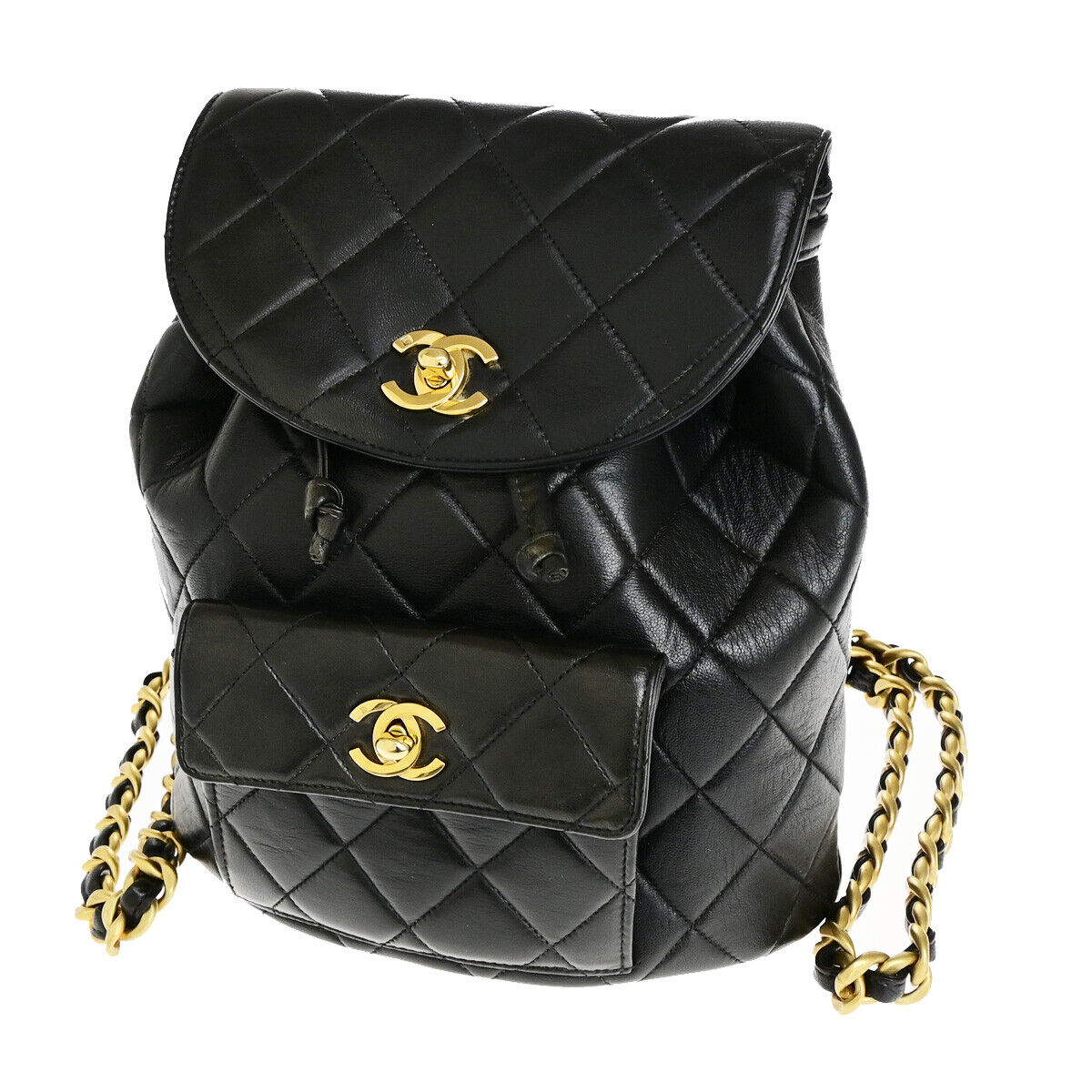 CHANEL CC Logo Matelasse Chain Backpack Bag Leather Black GHW Vintage 325RK673
